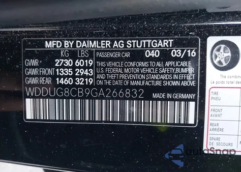 2016 Mercedes-Benz S 550 from USA, damaged, VIN WDDUG8CB9GA266832